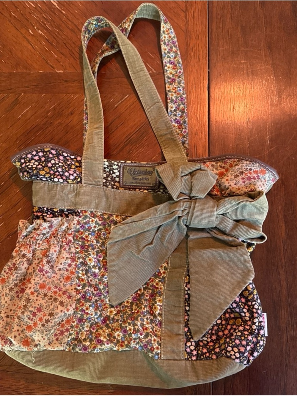 UNIONBAY Olive Green Corduroy Floral Patchwork Shoulder Bag